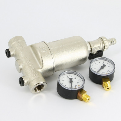 Фильтр промывной Uni-Fitt ВВ 1/2" со сливным шаровым краном и 2 манометрами, 300 мкм, никелированный (216N2030)