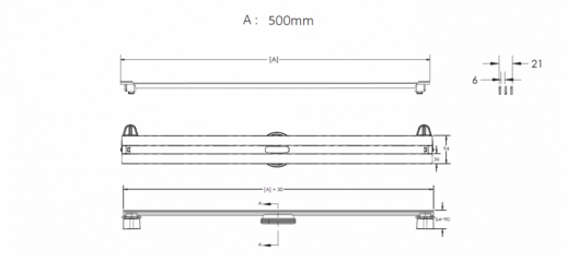 Желоб BERGES водосток SUPER Slim 500, хром глянец, S-сифон D50/105 H50 вертикальный