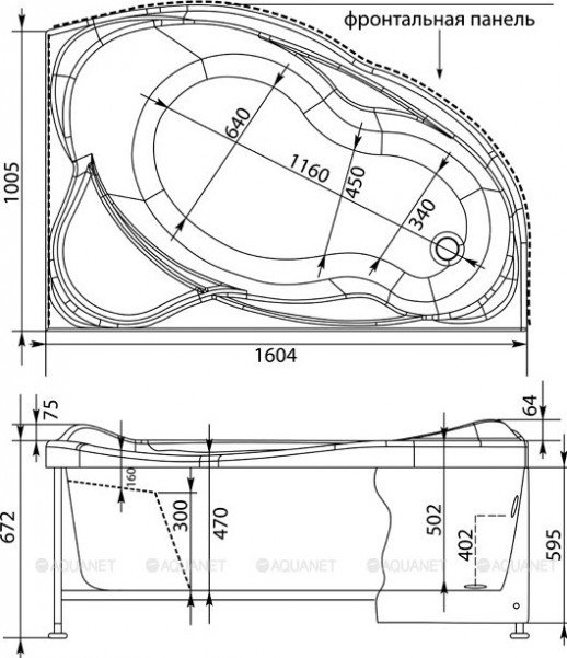 Акриловая ванна Aquanet Jamaica 160x100 R пристенная асимметричная (00203987)