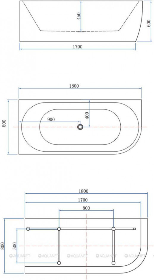 Акриловая ванна Aquanet Family Elegant A 180x80 3805N Matt Finish отдельностоящая асимметричная (00260054)