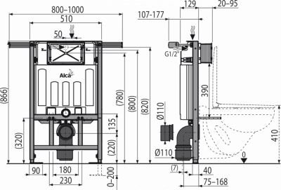 Скрытая система инсталляции для сухой установки (для ванных комнат в панельных домах) AlcaPlast AM102/850