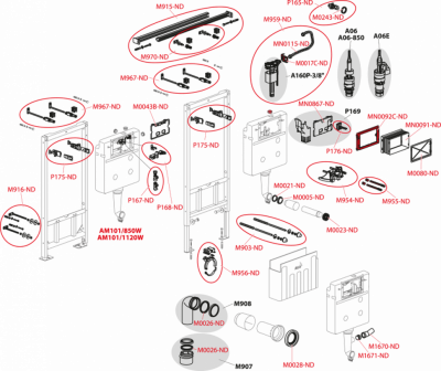 Скрытая система инсталляции для сухой установки (для ванных комнат в панельных домах) AlcaPlast AM102/850