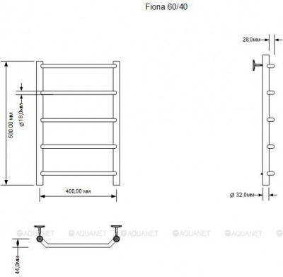 Полотенцесушитель электрический Aquanet Fiona 60х40 Тэн справа лесенка хром (00281993)