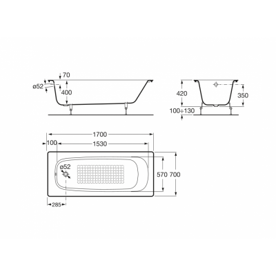 Ванна чугунная Roca Continental 170х70 см 21291100R прямоугольная