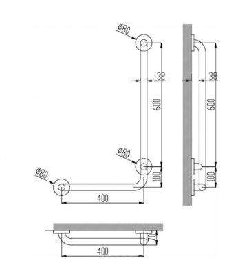 NOFER 15159.B поручень угловой левый, сталь/глянец