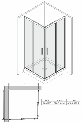 WasserKRAFT Lippe 45S03 душевой уголок 90х90 см, квадрат, с раздвижными дверьми