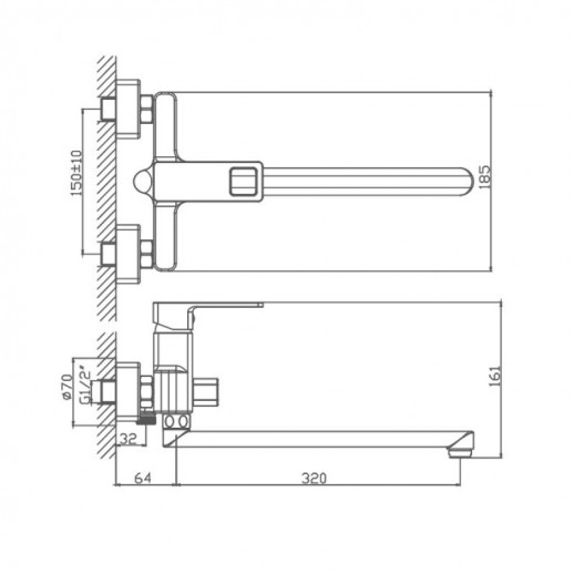 Смеситель для ванны Haiba HB22615-7 с душевым гарнитуром (латунь) черный