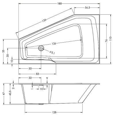 Акриловая ванна Riho Rething Space 180х110 R B115001005  асимметричная