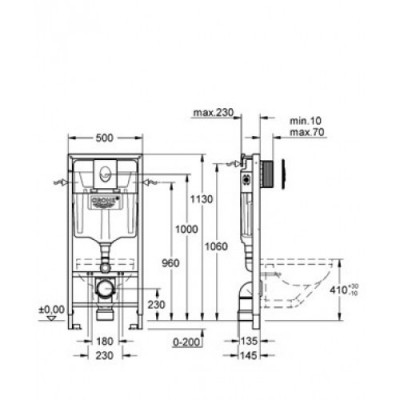 Grohe Rapid SL 38722001 cистема инсталляции для подвесных унитазов, с кнопкой Skate Air