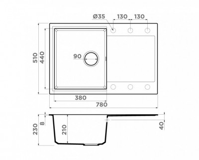 Мойка Omoikiri прямоугольная 780х510 мм Daisen 78T-WH Tetogranit, белый (4993522)