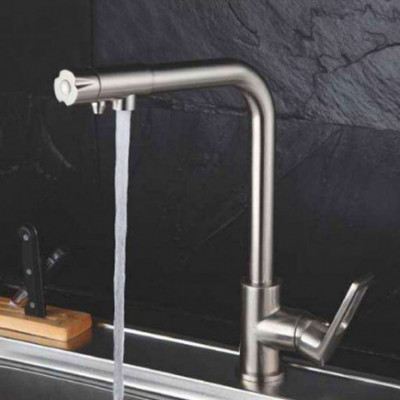 Смеситель Frap для кухни с краном питьевой воды однорычажный поворотный сатин (F4372-5)