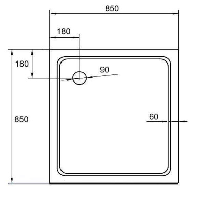 Поддон акриловый Cezares 85 x 85 x 15 см, TRAY-A-A-85-15-W