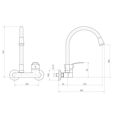 Смеситель для кухни Plstart PD46001-7, хром/чёрный