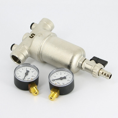 Фильтр промывной Uni-Fitt ВВ 3/4" со сливным шаровым краном и 2 манометрами, 300 мкм, никелированный (216N3030)