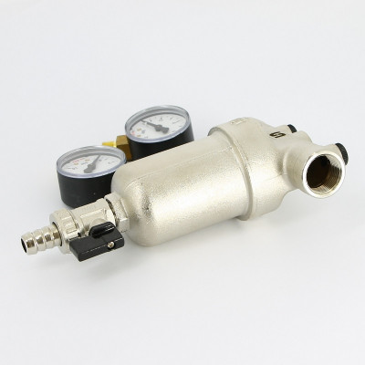 Фильтр промывной Uni-Fitt ВВ 3/4" со сливным шаровым краном и 2 манометрами, 300 мкм, никелированный (216N3030)