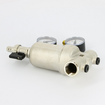 Фильтр промывной Uni-Fitt ВВ 3/4" со сливным шаровым краном и 2 манометрами, 300 мкм, никелированный (216N3030)