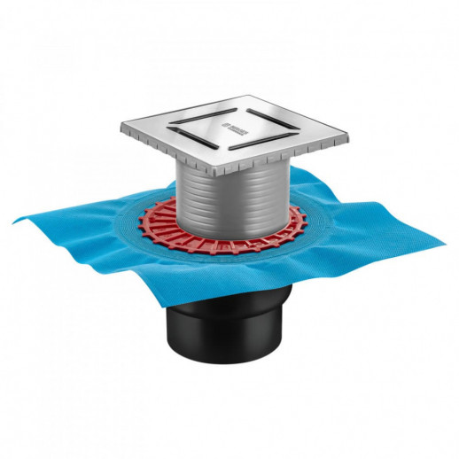 Трап BERGES водосток ZENTRUM Norma 150х150, матовый хром, выпуск D50/75/110 H74 вертикальный