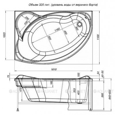 Акриловая ванна Aquanet Jamaica 160x100 L пристенная асимметричная (00203986)