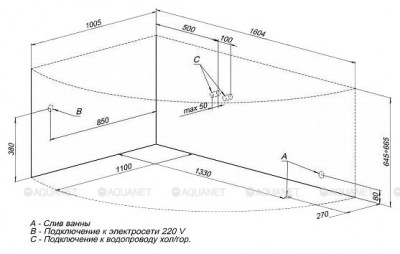 Акриловая ванна Aquanet Jamaica 160x100 L пристенная асимметричная (00203986)