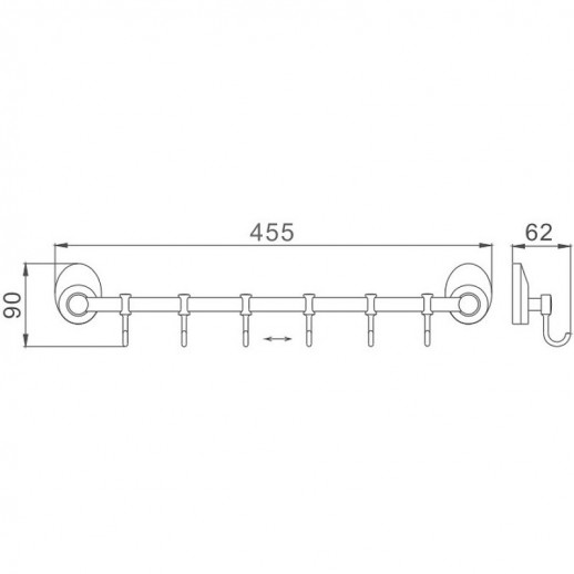 Вешалка для полотенец Haiba HB1615-6 шесть крючков (металл) хром