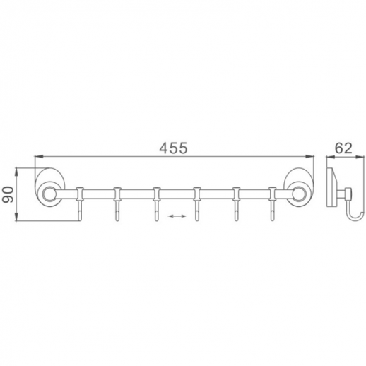 Вешалка для полотенец Haiba HB1615-6 шесть крючков (металл) хром