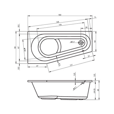 RIHO DELTA RIGHT BB82 ванна без гидромассажа, 160 см х 80 см