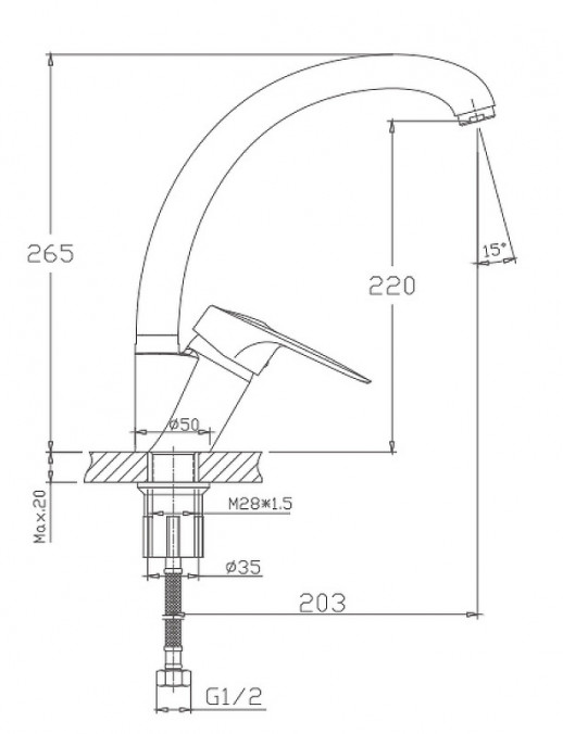 Смеситель для кухни Haiba HB4104-2 (латунь) хром