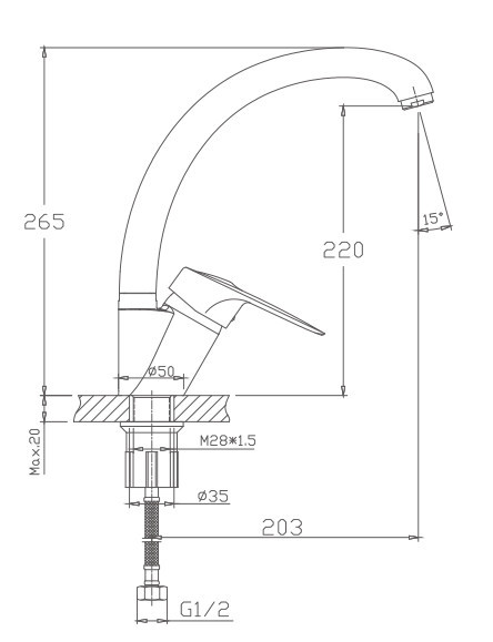 Смеситель для кухни Haiba HB4104-2 (латунь) хром
