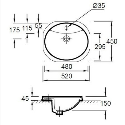 JACOB DELAFON Odeon E1357-00 раковина встраиваемая 48 см x 41 см, белая