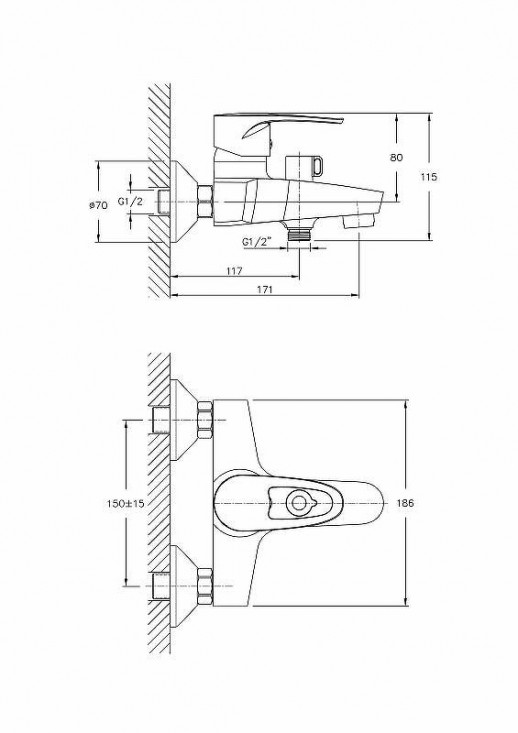 Смеситель для ванны Haiba HB6065 с душевым гарнитуром (латунь) хром