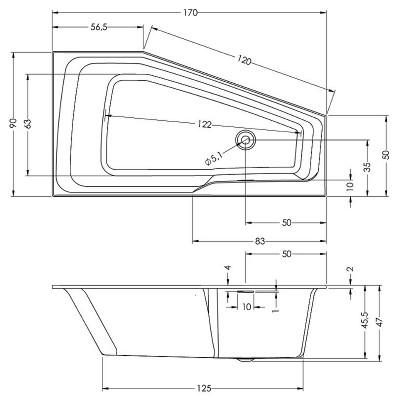 Акриловая ванна Riho Rething Space 170х90 L B114001005  асимметричная
