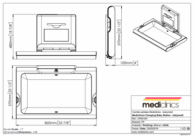 Mediclinics CP0016H пеленальный столик для общественных мест, горизонтальный, бактериально-устойчивый полипропилен