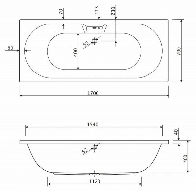 Акриловая ванна Cezares Calisto 170x70 CALISTO-170-70-45-W37 без гидромассажа пристенная