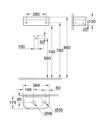 Компактная раковина GROHE Euro Ceramic 37 см с гигиеническим покрытием, альпин-белый (3932700H)