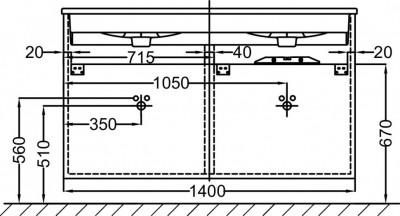 Мебель для раковины-столешницы 140 см, 4 выдвижных ящика, нежный аквамарин, Jacob Delafon «VOX» (EB2020-RA-M43)