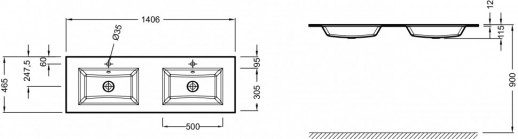 Двойная стекляная раковина-столешница 140 х 46 см, Серая JACOB DELAFON  VOX  (EB2100-DD2)