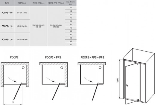 RAVAK Pivot 03GA0100Z1 душевая дверь двухэлементная PDOP2-100, ручки хром, белая/транспарент/стекло