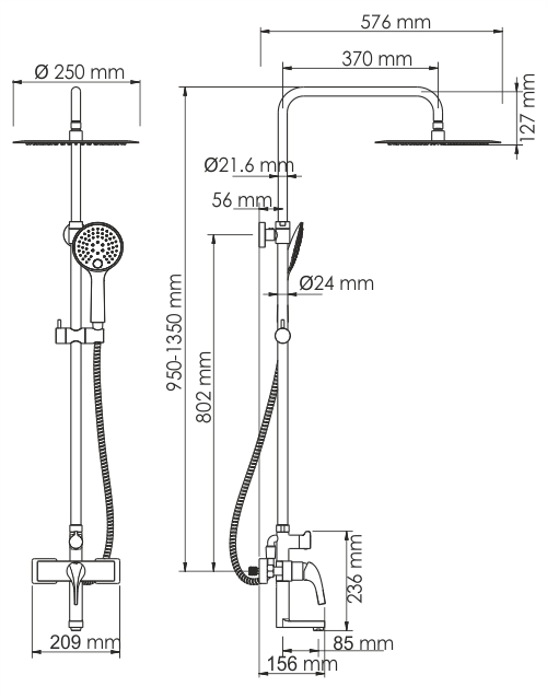 WasserKRAFT Sauer A17101 комплект душевой со смесителем, глянцевое золото