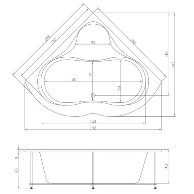 Акватика Кворум Стандарт ванна без гидромассажа, 143 см х 143 см