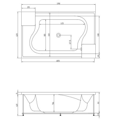 Акватика Архитектура Стандарт ванна без гидромассажа, 190 см х 120 см