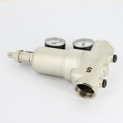 Фильтр промывной Uni-Fitt ВВ 1" со сливным шаровым краном и 2 манометрами, 300 мкм, никелированный (216N4030)