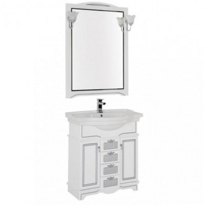 Тумба под раковину напольная Aquanet Луис Shenxin 80 186179 белый глянец/патина серебро