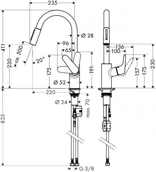Hansgrohe Focus 31815800 смеситель для кухни (с выдвижным изливом), нержавеющая сталь