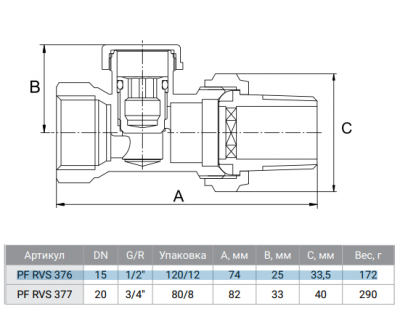 Вентиль ProFactor PF rvs 376 1/2 " радиаторный, прямой