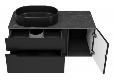 Тумба Misty Роял 100 подвесная черная (П-Роя-01100-021П2Я) со столешницей