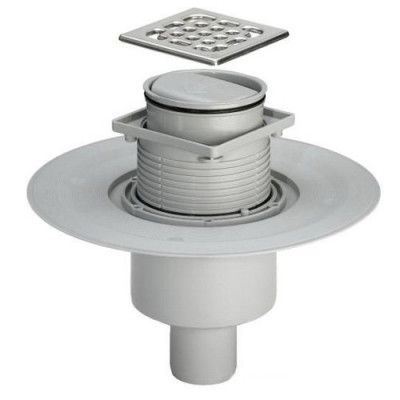 Viega 583224 трап 10 см х 10 см, с "сухим" затвором и вертикальным выпуском, хром