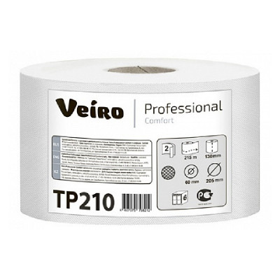 Туалетная бумага в средних рулонах с центральной вытяжкой Veiro Professional Comfort, 2 мл, 215 м, белая