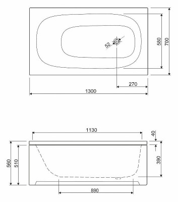 Акриловая ванна Cezares Eco 130х70 ECO-130-70-40-W37 без гидромассажа пристенная