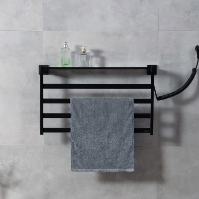 Полотенцесушитель электрический Black&White Universe N-333B 58х35 333BN с полкой черный лесенка