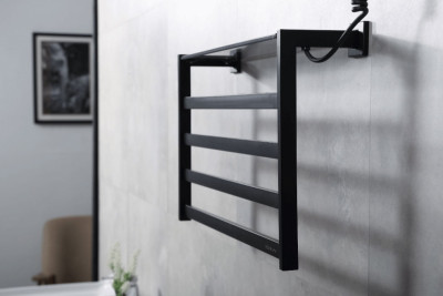 Полотенцесушитель электрический Black&White Universe N-333B 58х35 333BN с полкой черный лесенка